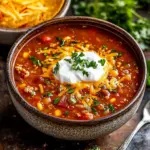 Delicious homemade Taco Soup served in a bowl with fresh toppings.