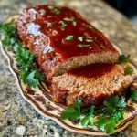 Delicious turkey meatloaf served with sides on a rustic wooden table.