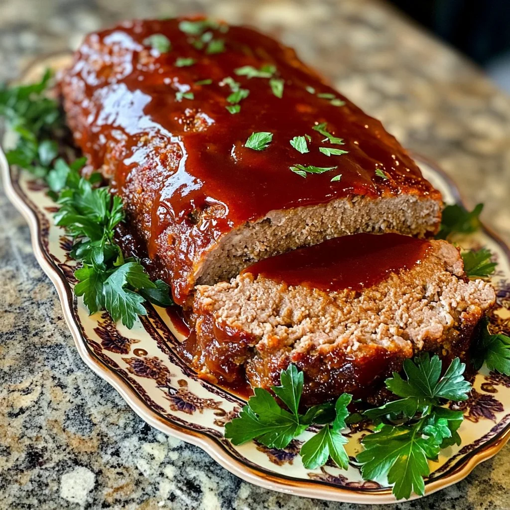 Delicious turkey meatloaf served with sides on a rustic wooden table.