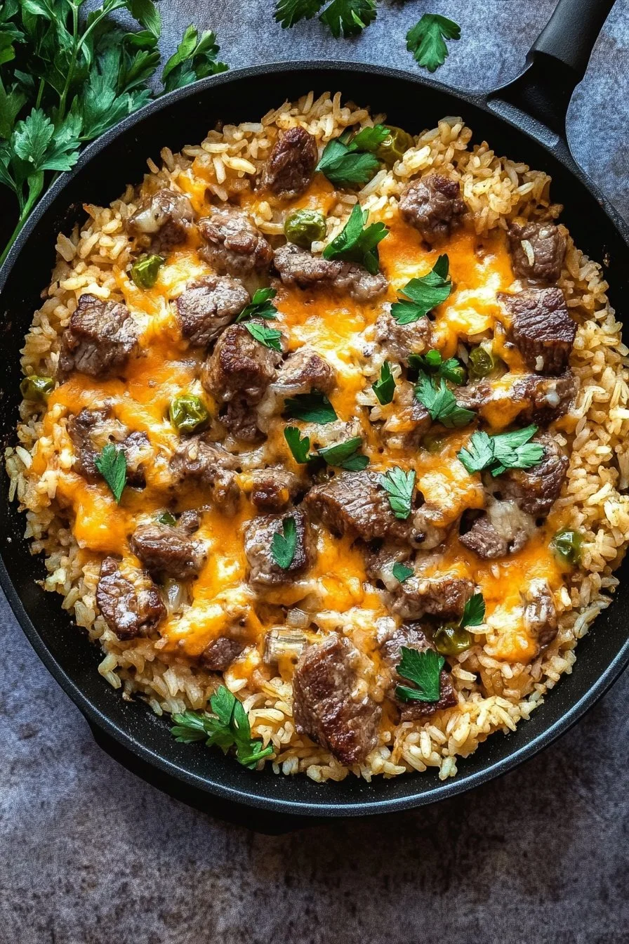 Cheesy Steak and Rice Skillet