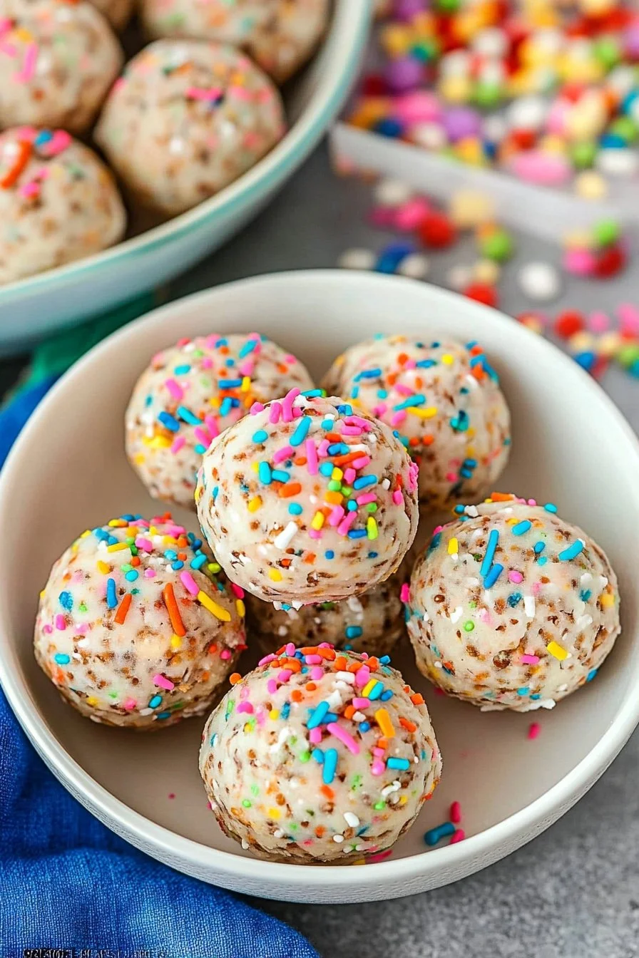 Easy No-Bake Birthday Cake Protein Balls