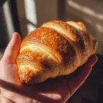 Freshly baked easy sourdough croissants with flaky layers and golden crust.