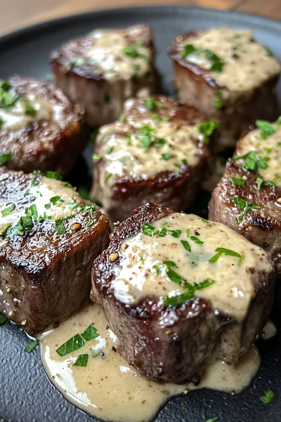 Garlic Butter Steak Bites with Parmesan Cream Sauce