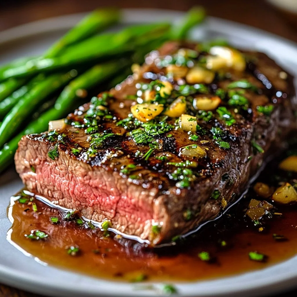 Herb Butter Beef Tenderloin Roast served on a white platter with fresh herbs
