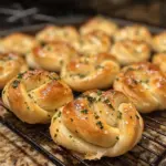 Freshly baked sourdough garlic knots with herbs and garlic butter
