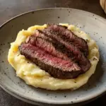 Delicious steak with creamy mushroom sauce served on a plate