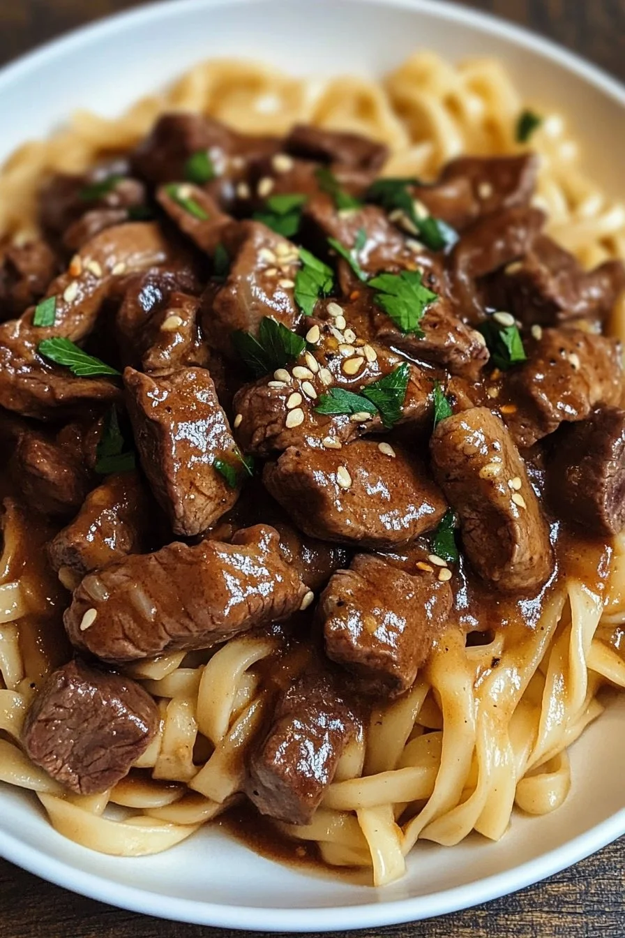 Venison (or Beef) Tips and Noodles