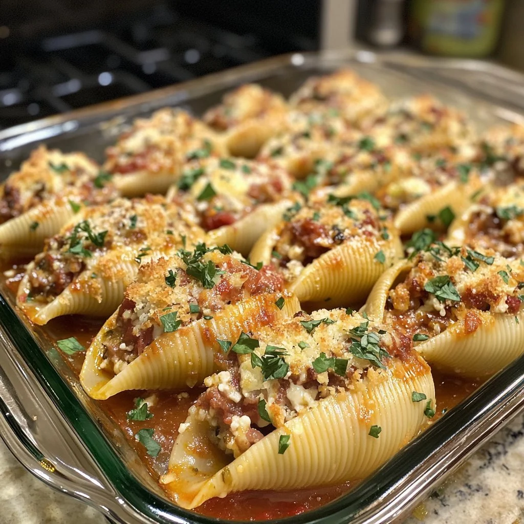 Delicious Christmas stuffed shells filled with ricotta and spinach