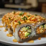 California Crunch Roll sushi with avocado, crab, and tempura flakes