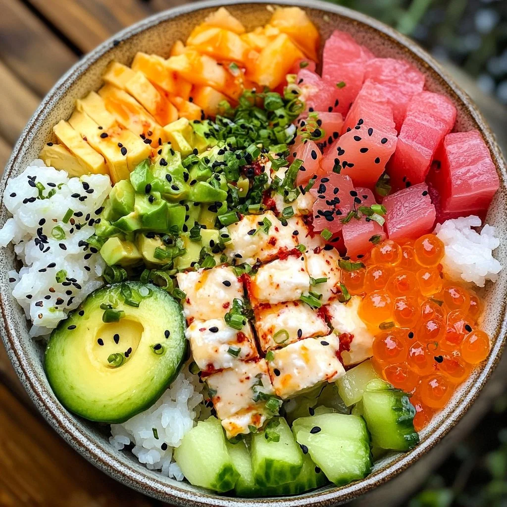 California Roll Bowl with fresh ingredients and sushi rice in a colorful presentation.