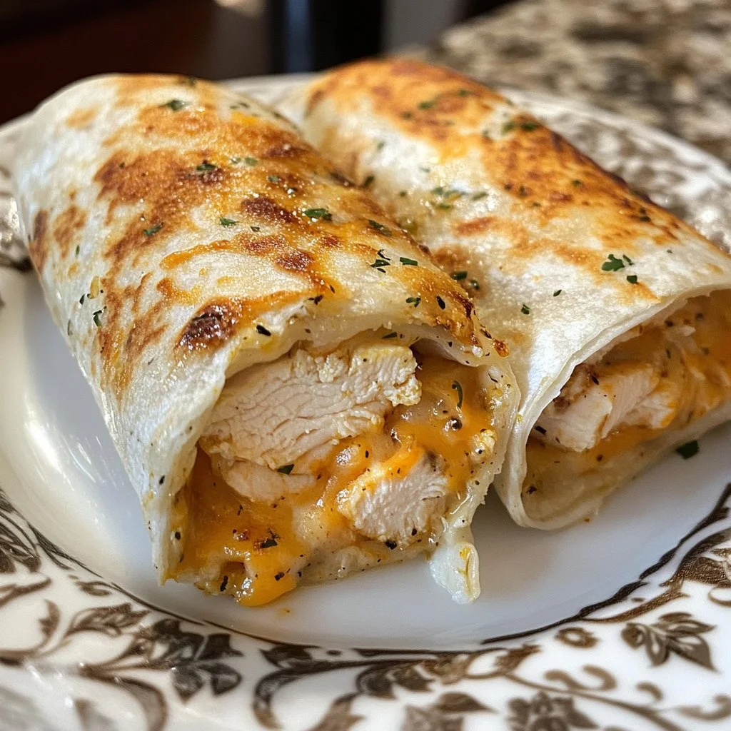 Cheesy Chicken Garlic Wraps with fresh ingredients and melted cheese