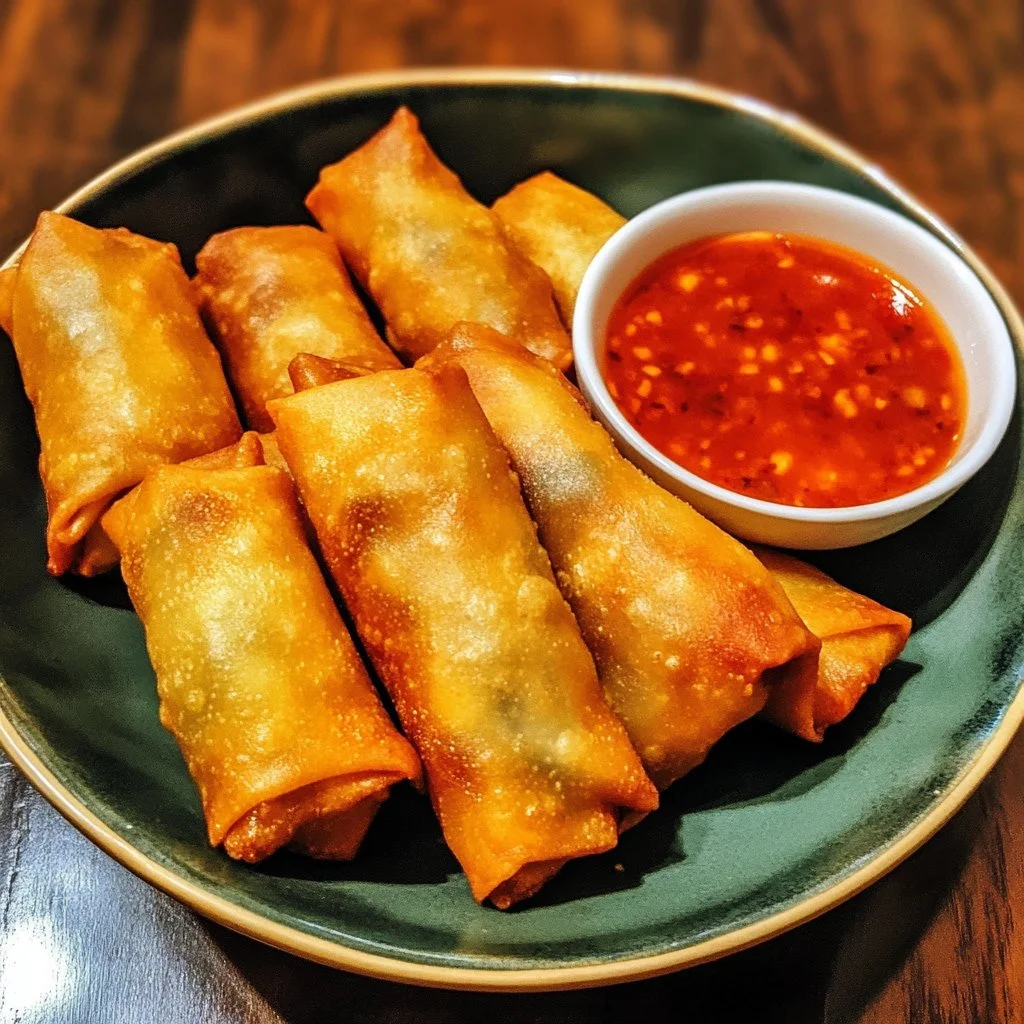 Delicious chicken spring rolls served with dipping sauce