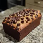 Deliciously moist chocolate chip loaf cake with chocolate chips on top