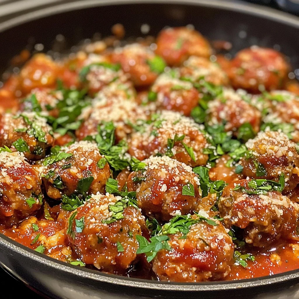 Delicious classic Italian meatballs served with marinara sauce and pasta.