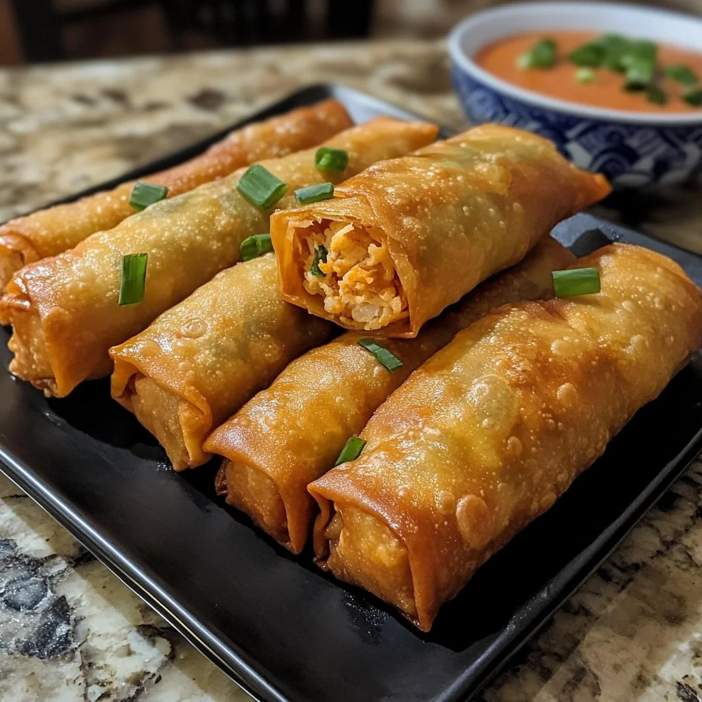 Crispy Crab Rangoon Egg Rolls served with dipping sauce