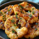 Crispy baked cauliflower steaks served with fresh herbs