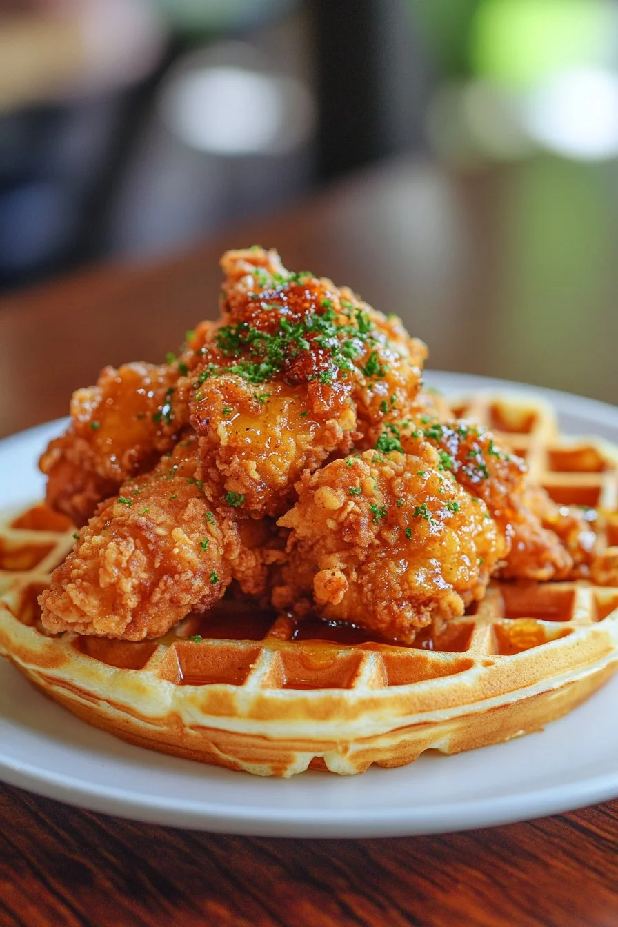 Crispy Fried Chicken and Waffles with Hot Honey