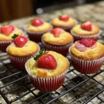 Delicious homemade fresh strawberry muffins displayed on a plate