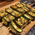 Grilled Garlic Butter Zucchini Skewers served on a platter