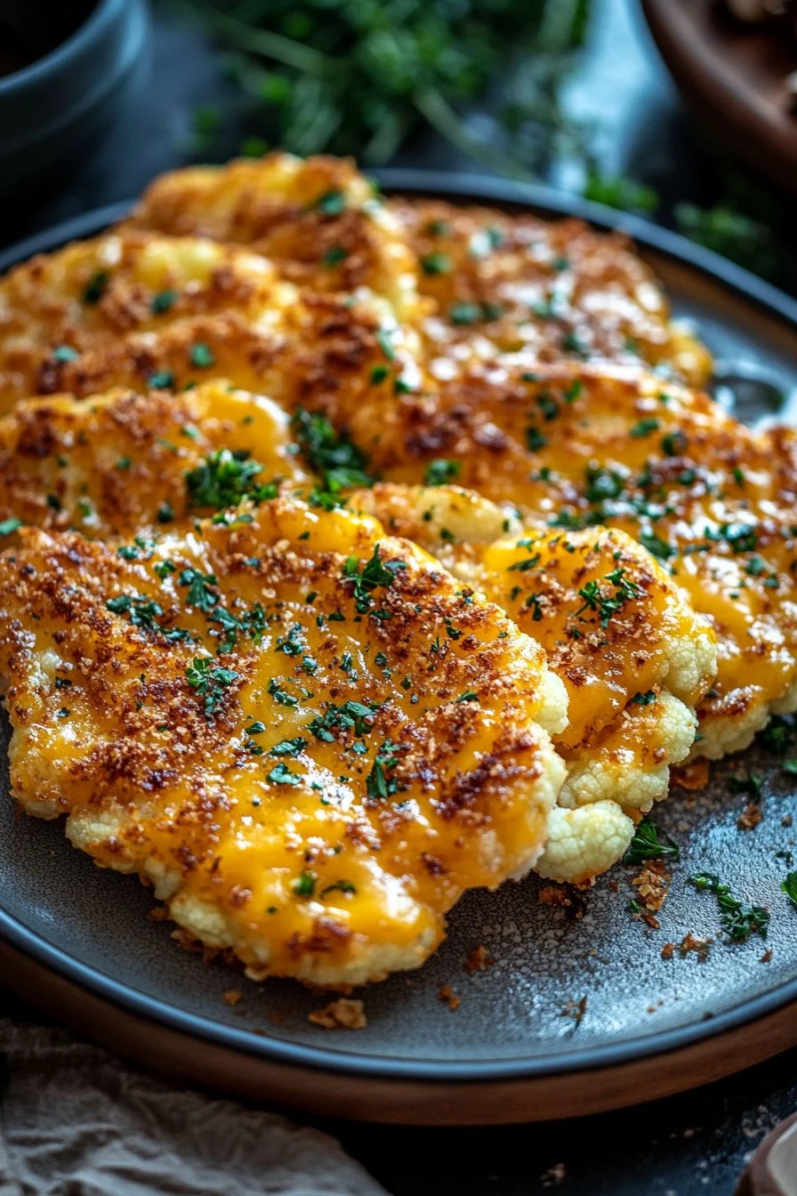 Golden Crusted Cheesy Cauliflower Steaks