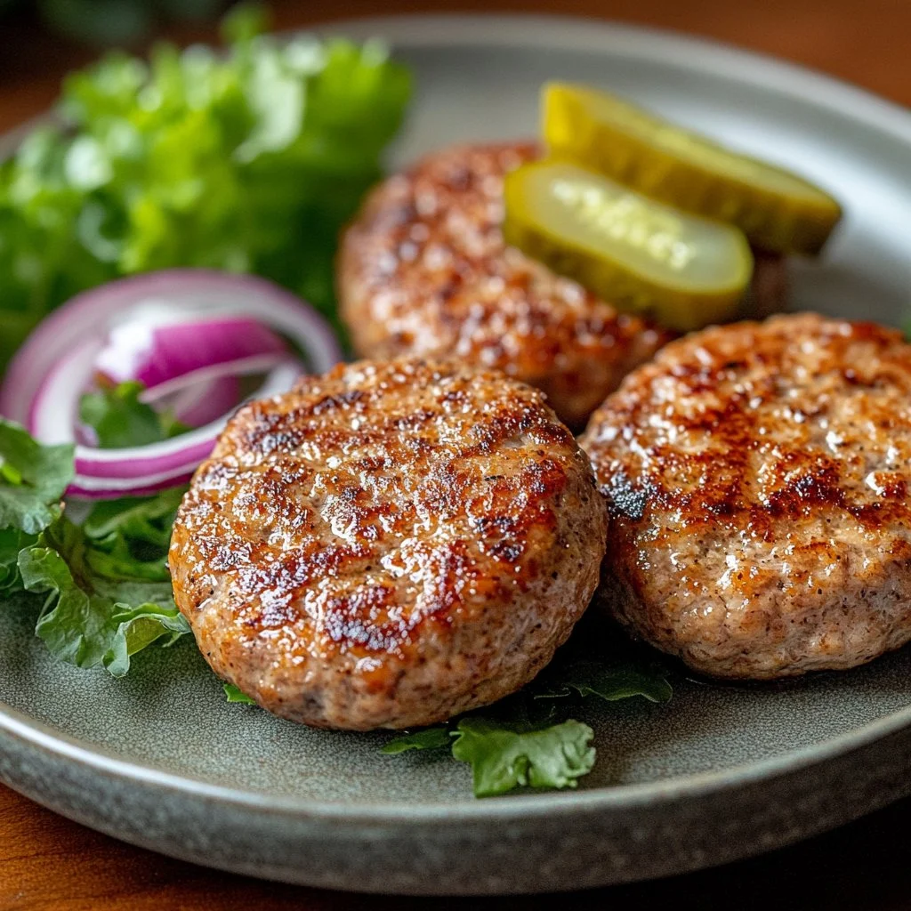 Healthy turkey burger on a plate with fresh vegetables
