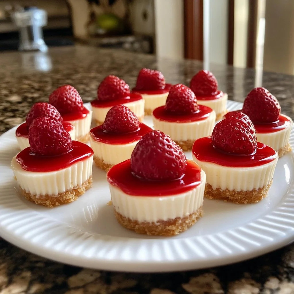 Delicious New York style mini cheesecakes served on a platter