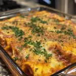 Delicious stuffed ham cannelloni with cheese and herbs on a plate