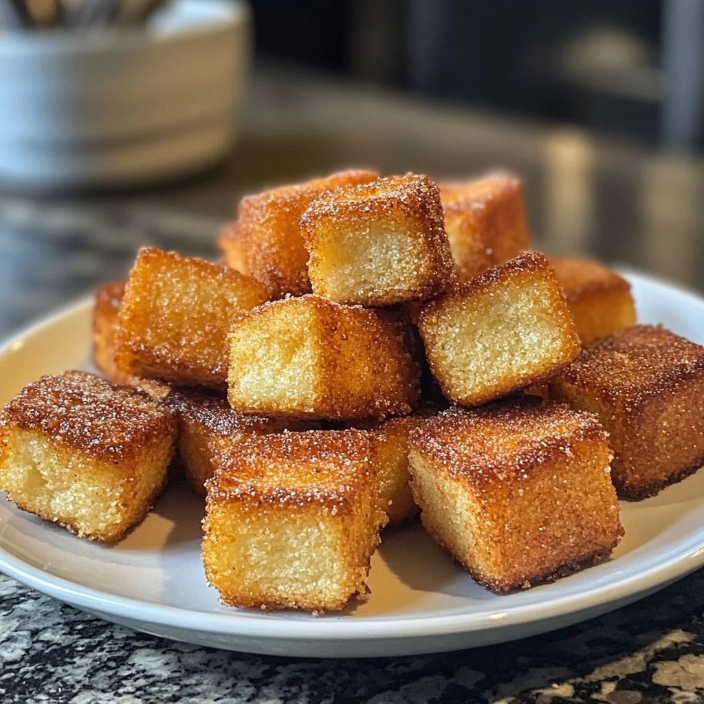Delicious Juicy Angel Cake Churro Bites on a plate