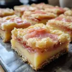 Delicious rhubarb custard bars with a golden crust and vibrant filling
