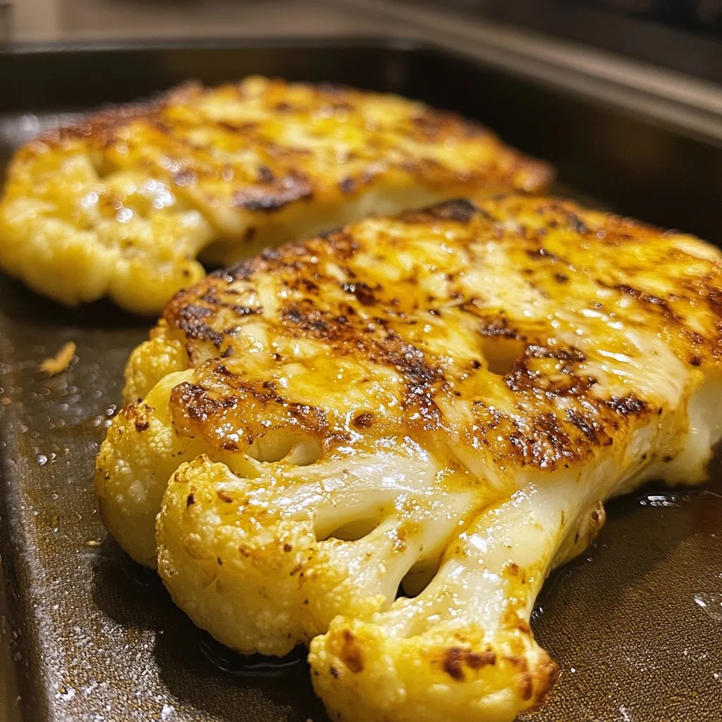 Deliciously roasted cauliflower steak served with herbs and spices