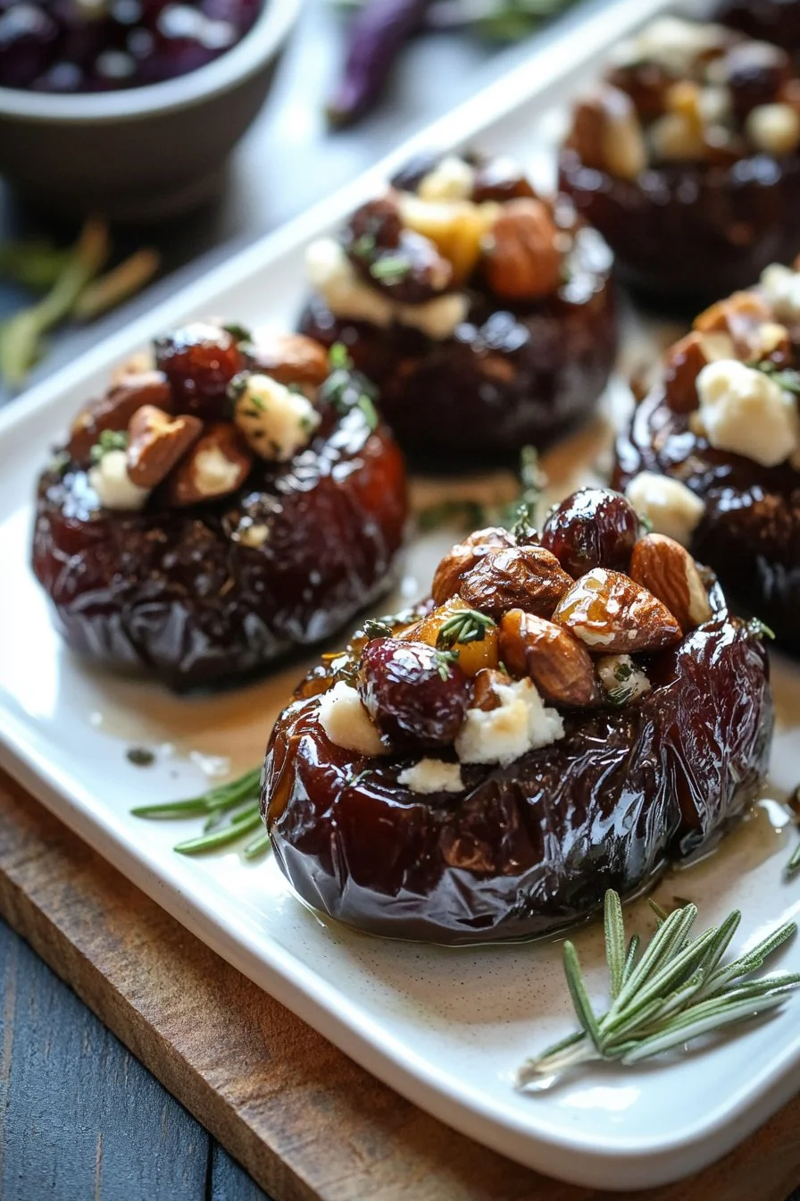 Roasted Stuffed Dates with Goat Cheese, Nuts & Herbs