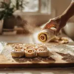 Freshly baked sourdough discard cinnamon roll muffins with a cinnamon topping