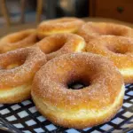 Homemade sourdough doughnuts made from sourdough discard, garnished and ready to enjoy.
