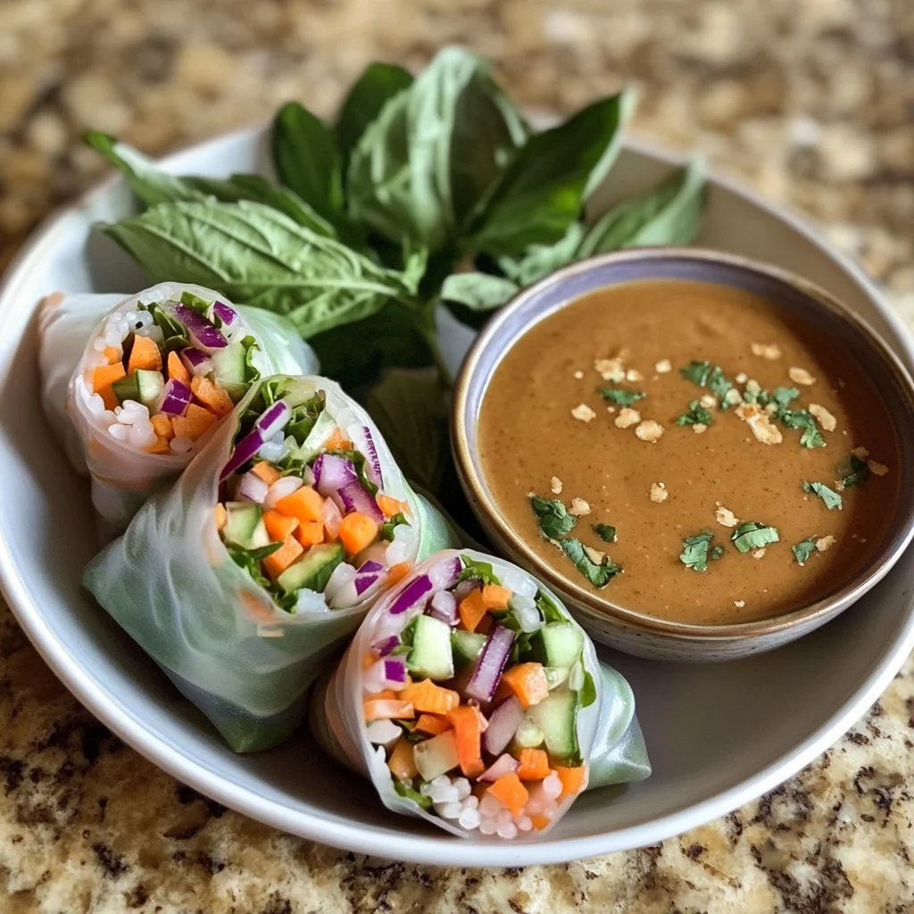 Fresh spring rolls served with creamy peanut sauce
