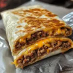 Taco Bell Beefy Melt Burrito with cheese, beef, and creamy sauce