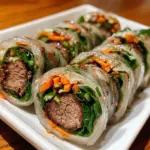 Delicious Thai Basil Beef Rolls garnished with fresh herbs