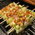 Wedge salad on a stick with fresh ingredients and delicious dressing