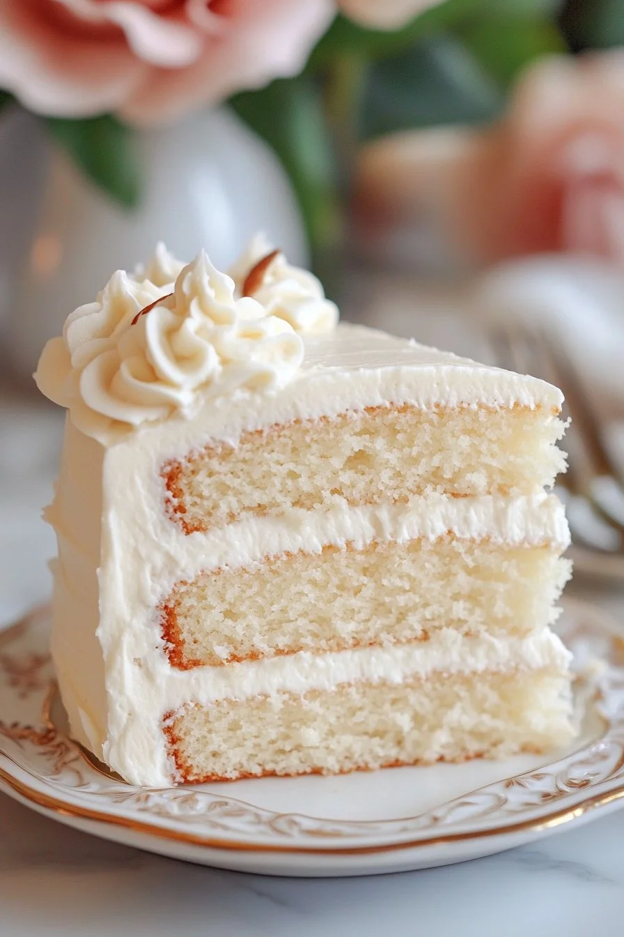 White Almond Cake with Whipped Buttercream Frosting