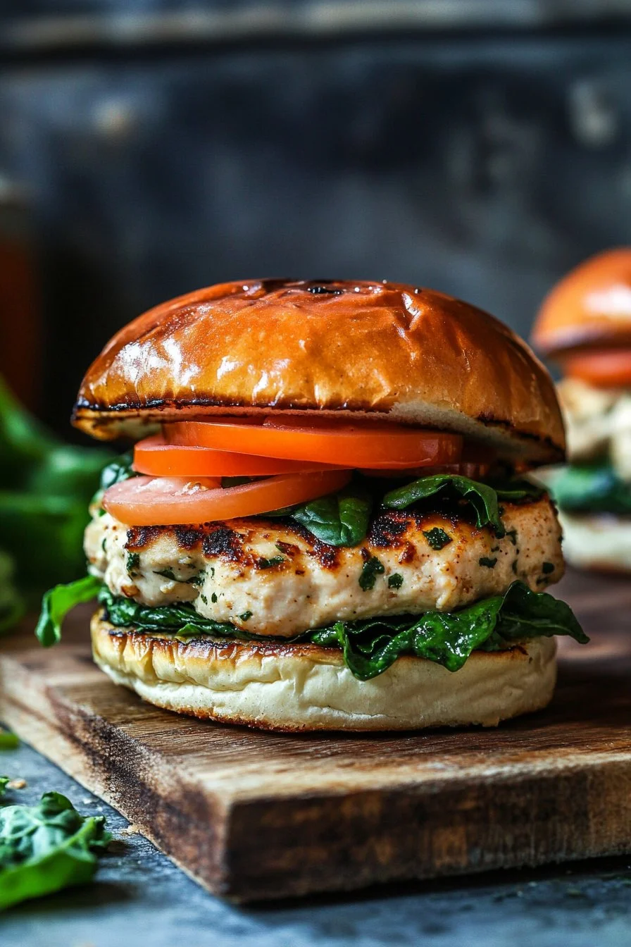 White Cheddar and Spinach Chicken Burgers