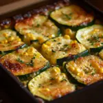 Zucchini and corn side dish served in a bowl with fresh herbs
