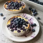 Baked blueberry cottage cheese bowls topped with fresh blueberries