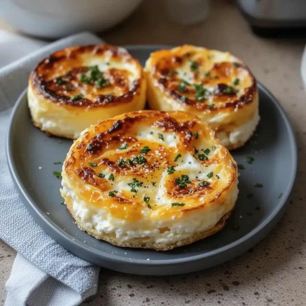 Baked Cottage Cheese Eggs served with fresh herbs and colorful toppings.
