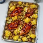 BBQ Chicken Sheet Pan Meal ready to serve on a dinner table