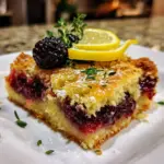Delicious Blackberry Lemon Thyme Squares on a decorative plate
