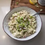 Cottage Cheese Tuna Salad in a bowl with fresh vegetables