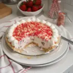Creamy ice cream pie topped with chocolate and whipped cream