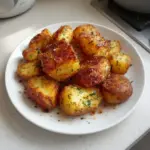 Delicious crispy parmesan potatoes served as a side dish