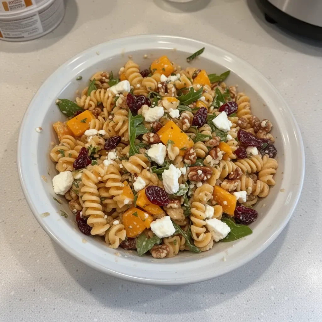 Fall Harvest Pasta Salad with seasonal vegetables and herbs