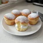 Fluffy Japanese Cotton Cheesecake Cupcakes on a decorative plate