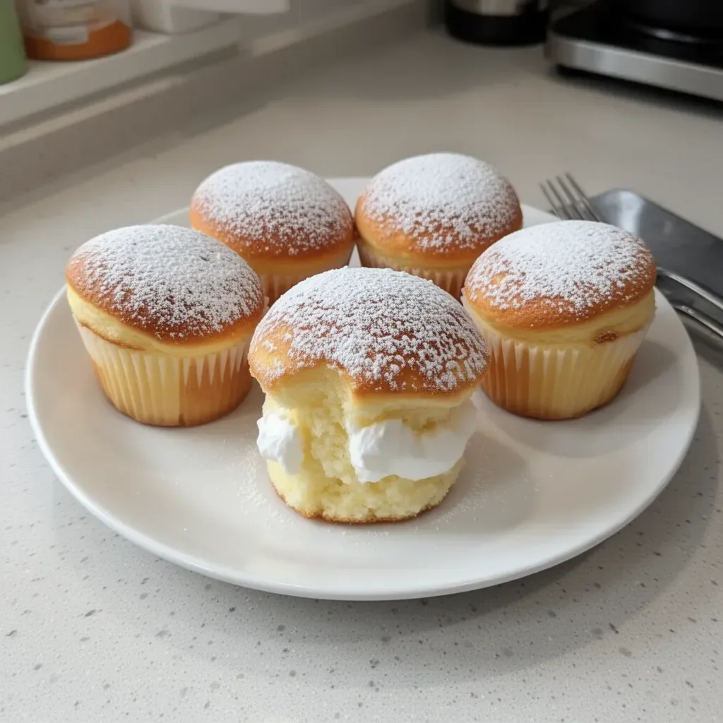 Fluffy Japanese Cotton Cheesecake Cupcakes on a decorative plate